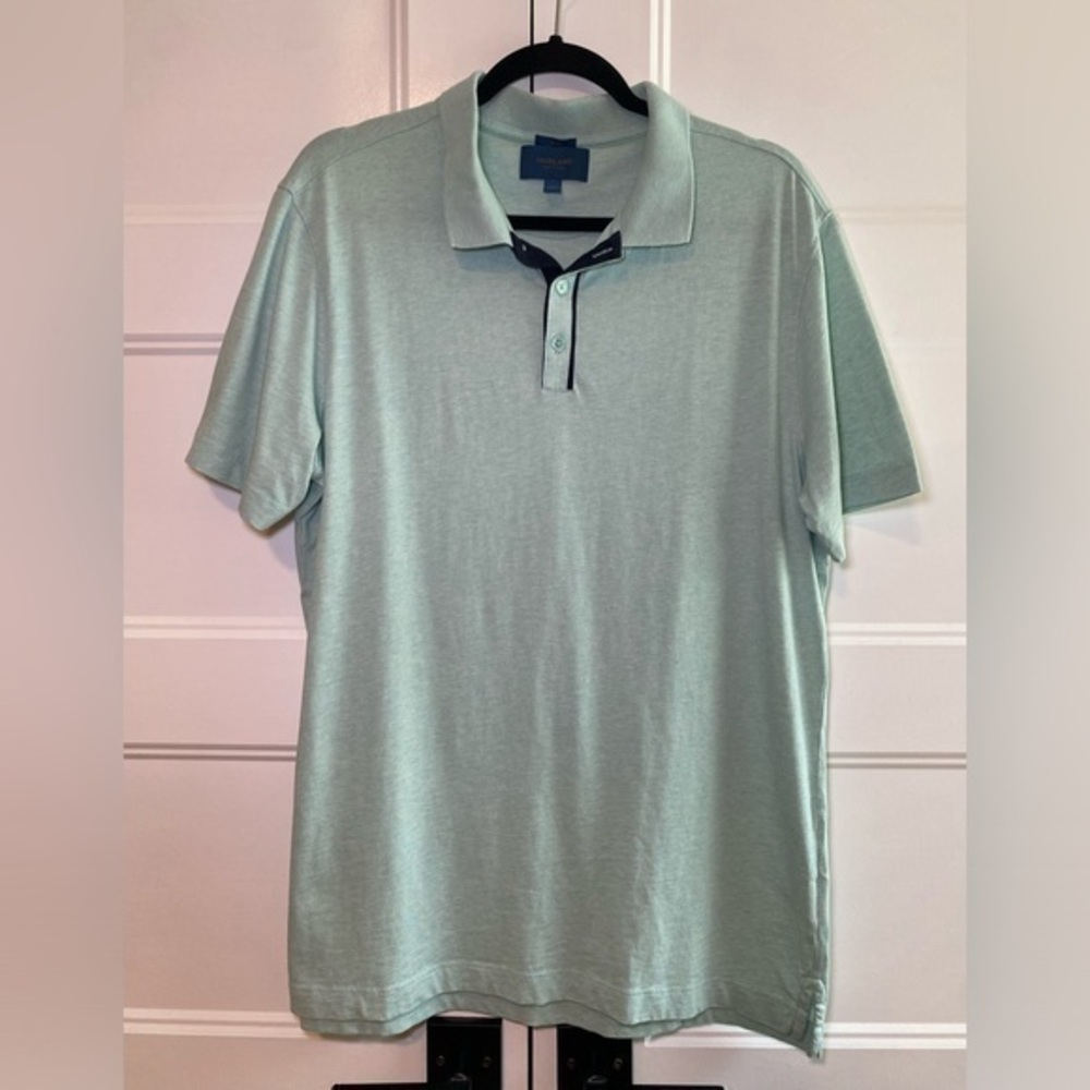 Fairlane Cotton Men's Green Slim Fit Short Sleeve Polo 1/4 Button Down Large